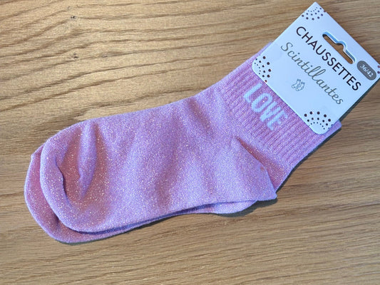 Chaussettes pailletées basses LOVE roses claires