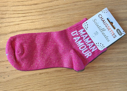Chaussettes pailletées basses MAMAN D'AMOUR fuchsia