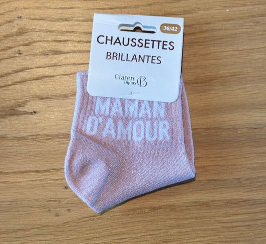 Chaussettes pailletées basses MAMAN D'AMOUR roses claires