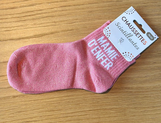 Chaussettes pailletées basses MAMIE D'ENFER corail
