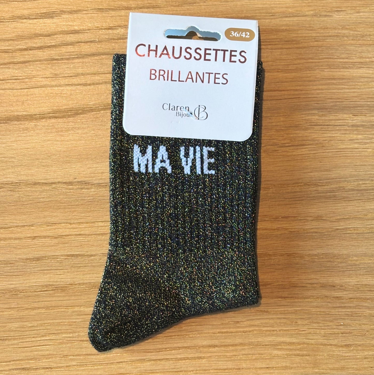 Chaussettes pailletées MA VIE noires