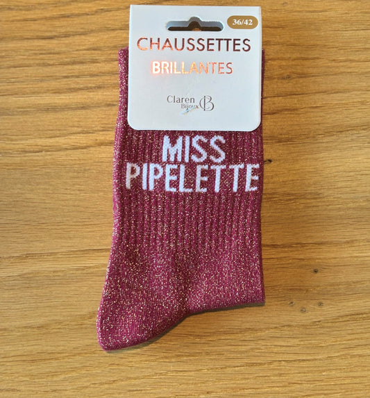 Chaussettes pailletées MISS PIPELETTE bordeaux