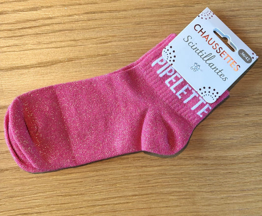 Chaussettes pailletées basses PIPELETTE roses