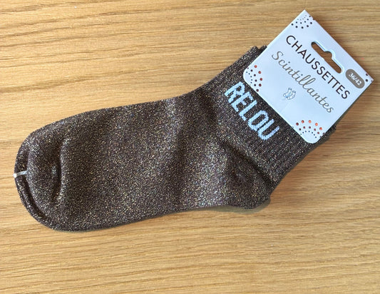 Chaussettes pailletées basses RELOU brunes
