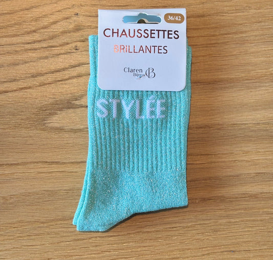 Chaussettes pailletées STYLEE turquoises claires