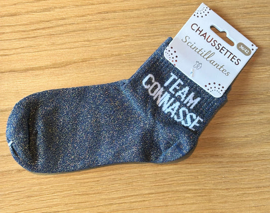 Chaussettes pailletées basses TEAM CONNASSE bleu marine