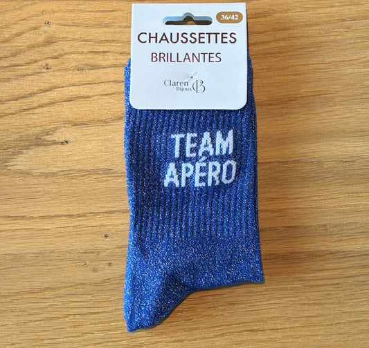 Chaussettes pailletées TEAM APERO bleues électriques
