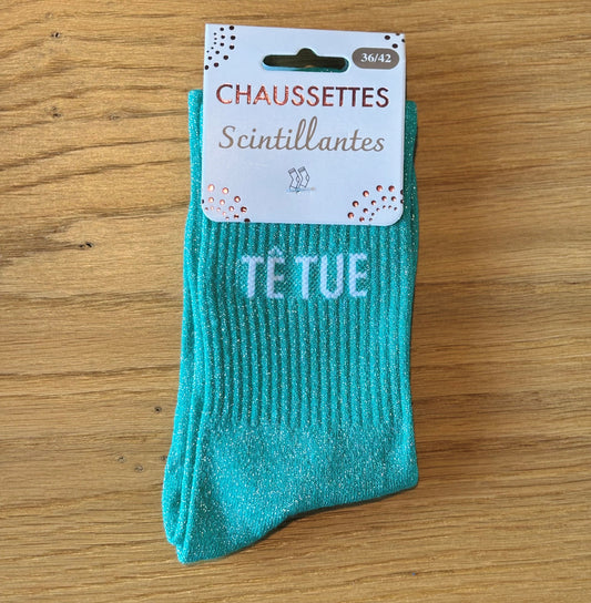 Chaussettes pailletées TETUE turquoises