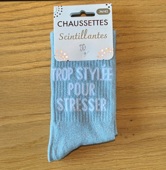 Chaussettes pailletées TROP STYLEE POUR STRESSER bleues claires