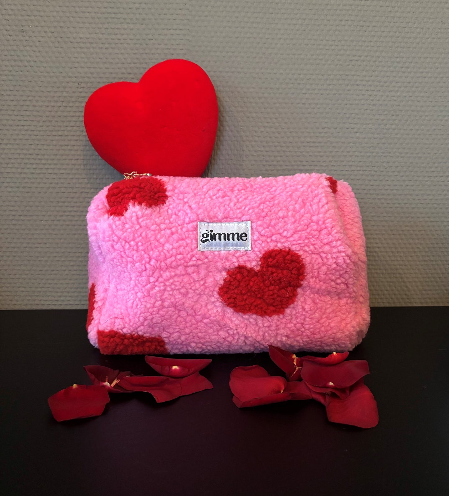 Trousse Vérone coeurs rose/rouge