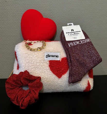 Trousse surprise Saint-Valentin (bracelet, chaussettes et chouchous à paillettes)