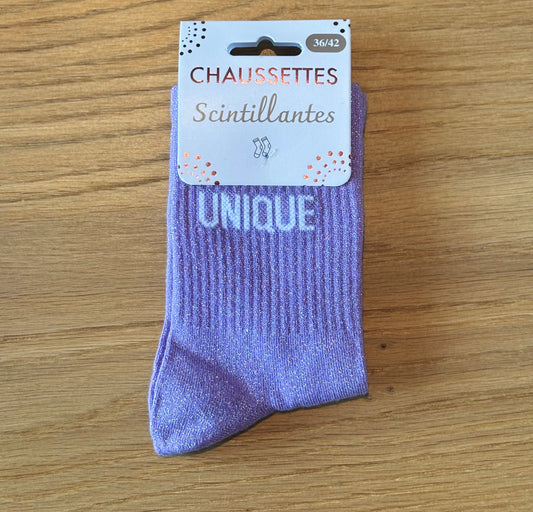 Chaussettes pailletées UNIQUE mauves